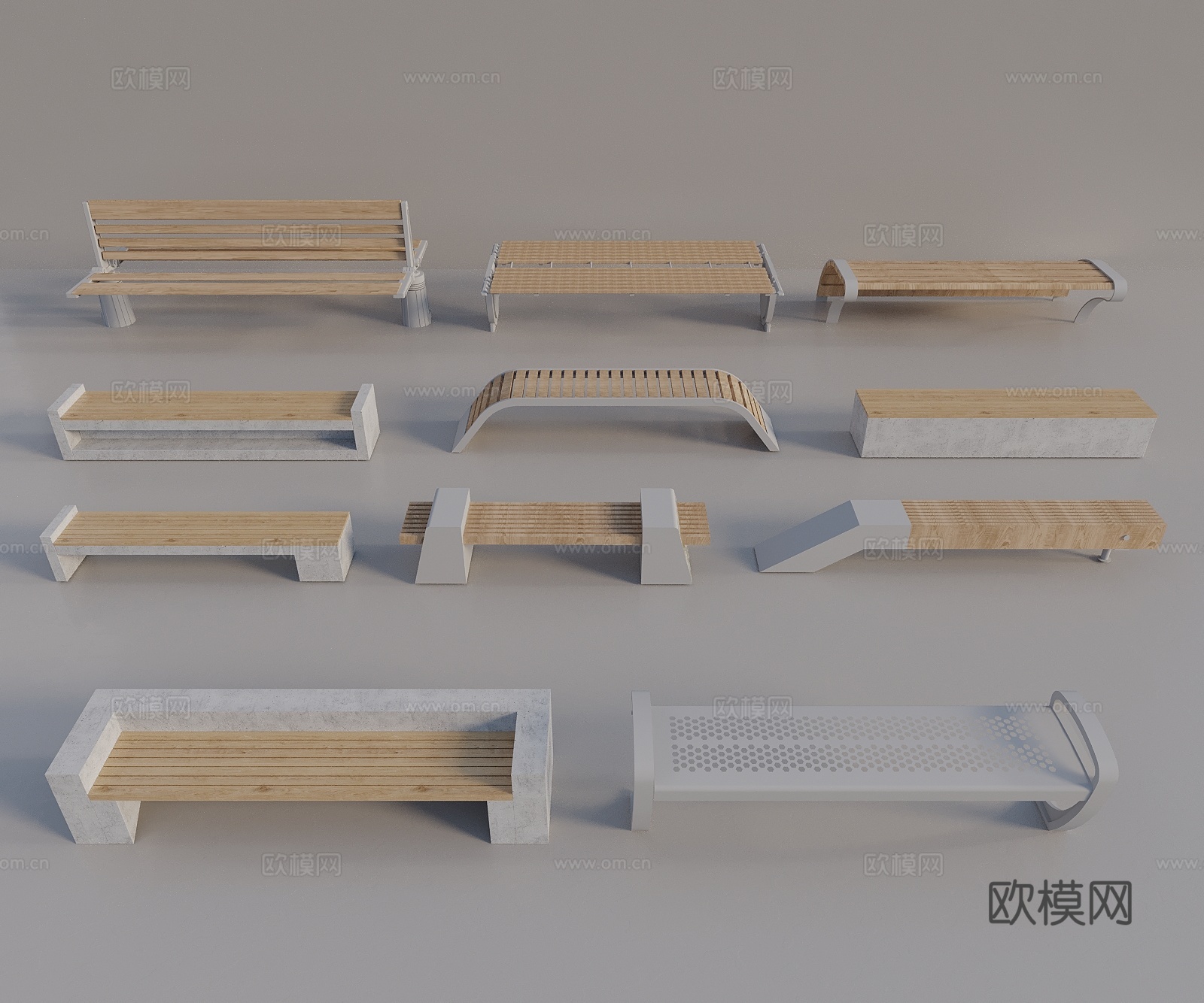 现代新中式景观座椅 现代景观座椅 原木长凳 条是座凳3d模型