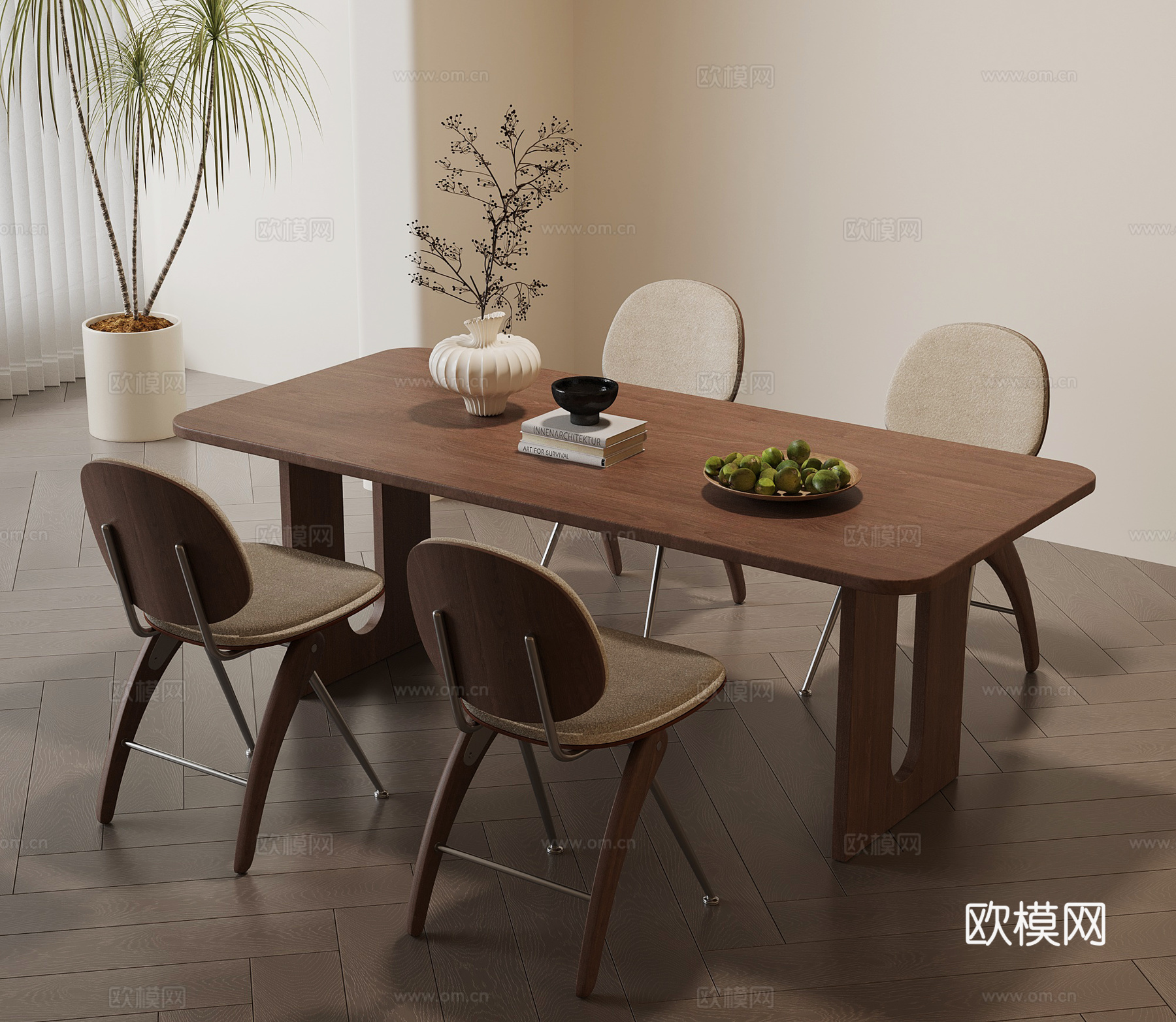 餐桌 中古风餐桌椅su模型