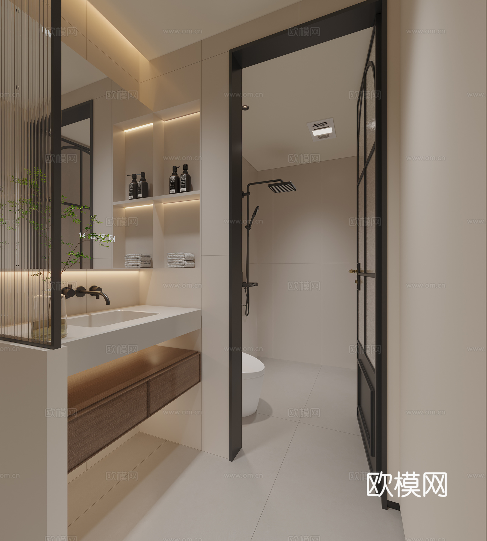 现代奶油风卫生间3d模型