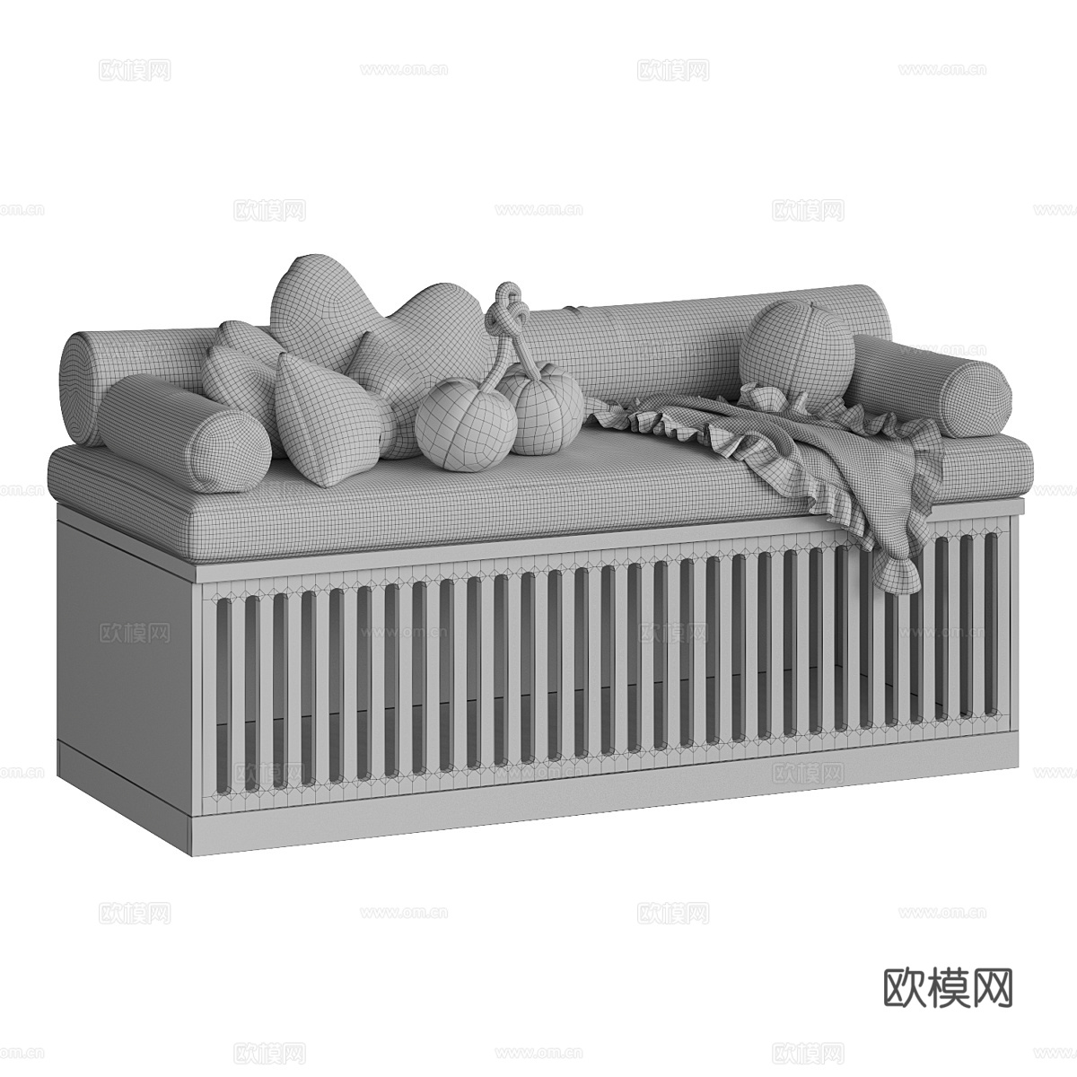 新中式儿童飘窗凳 飘窗垫3d模型下载（渲染图5）