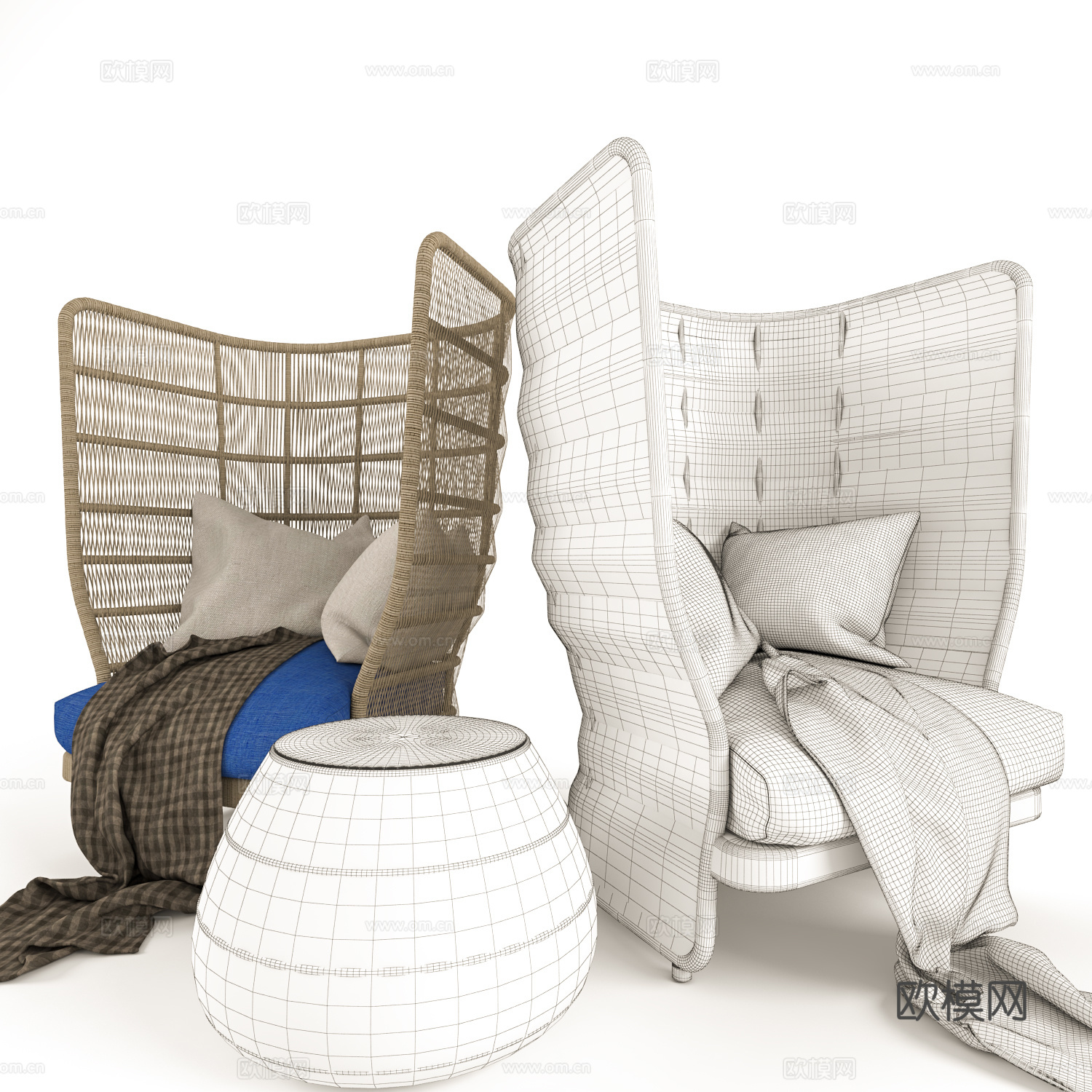 B&B 原木风沙发椅3d模型下载（渲染图4）