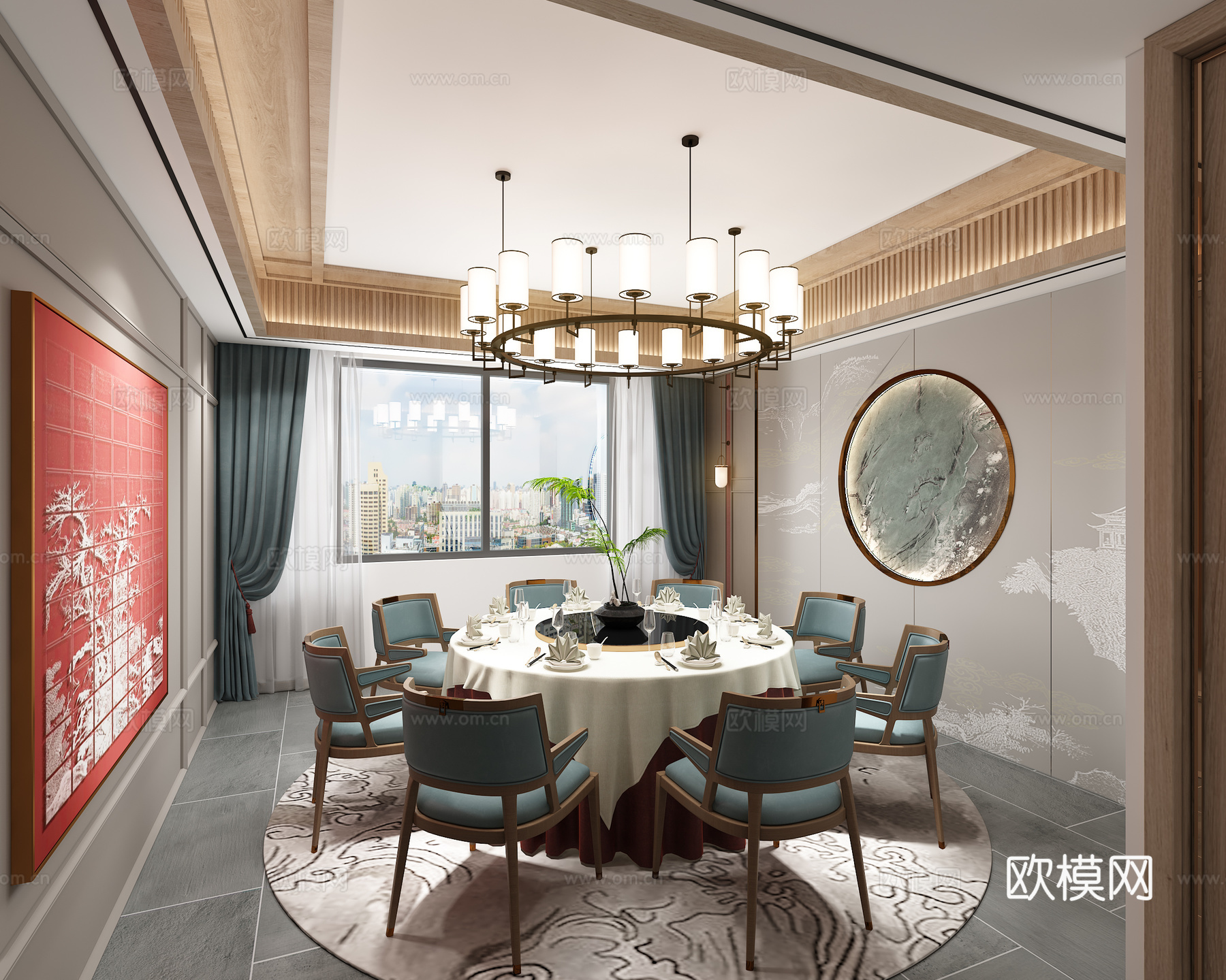 新中式餐饮中餐包间火锅店包间3d模型