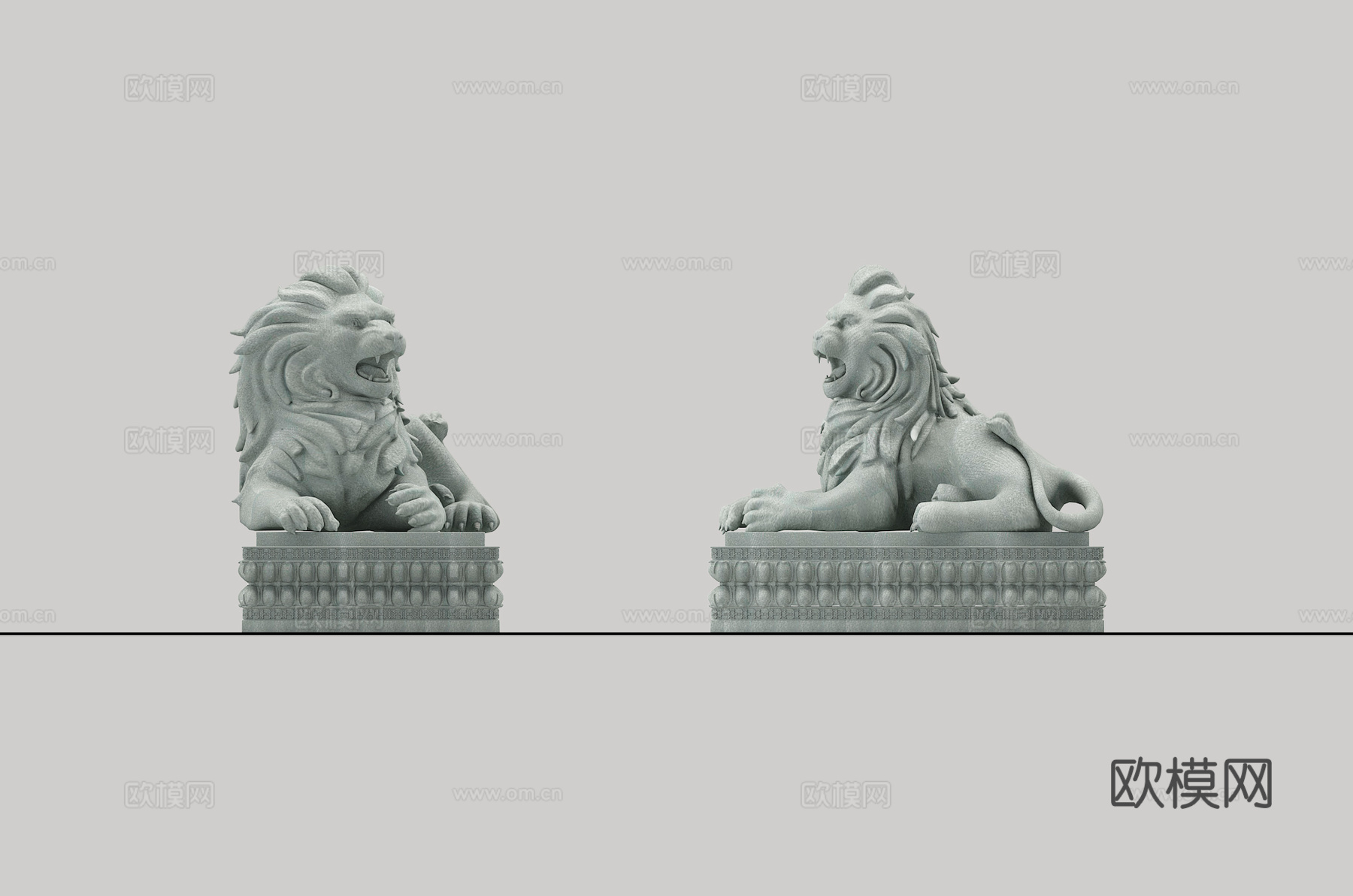 新中式石墩石狮狮子3d模型