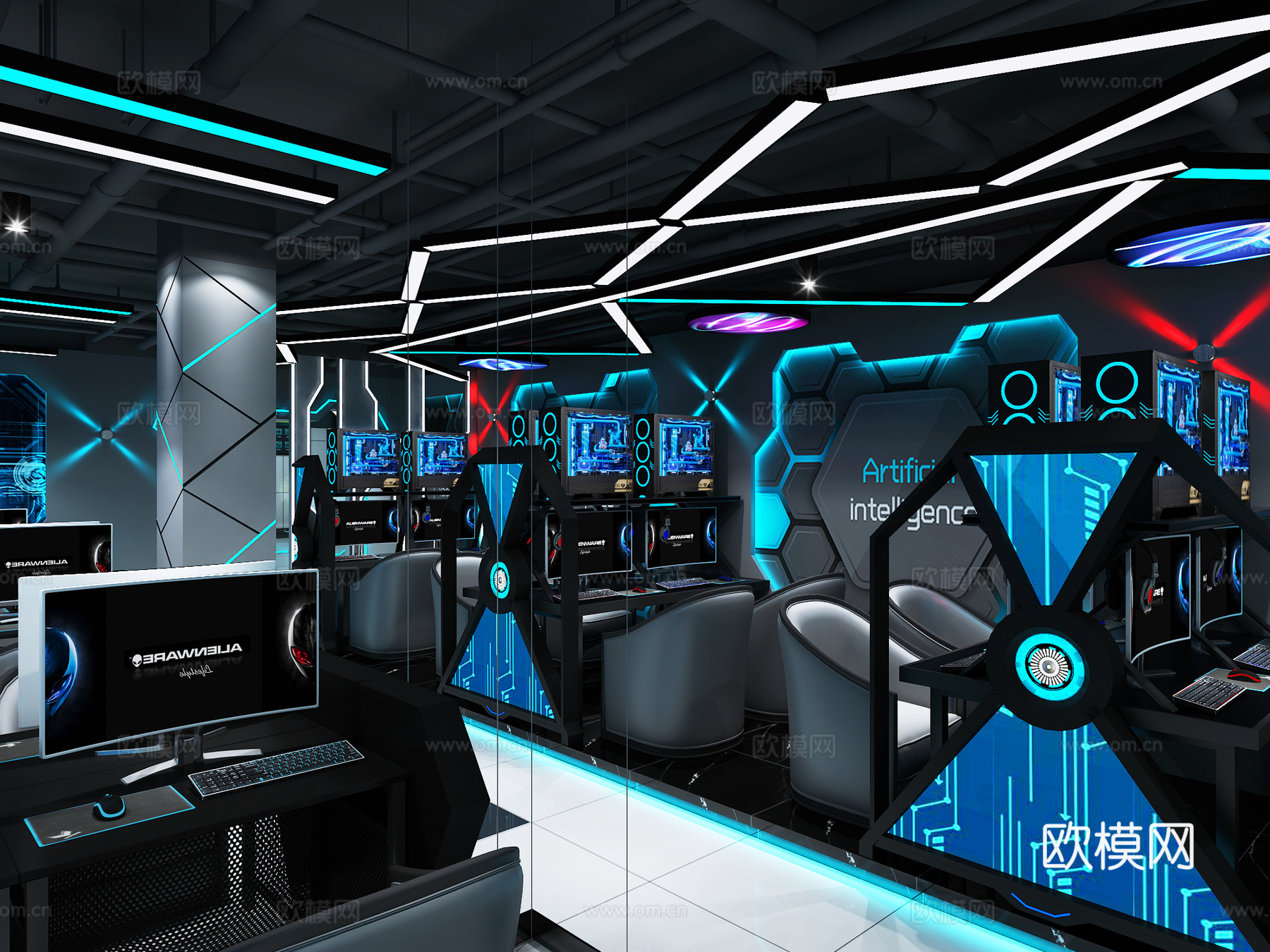 工业风科技感网咖网吧3d模型