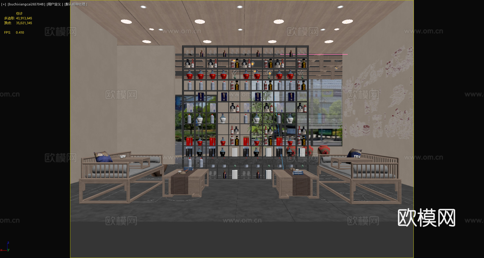 新中式烟酒店 新中式茶室 会客厅 酒柜 沙发 茶几3d模型下载（渲染图3）