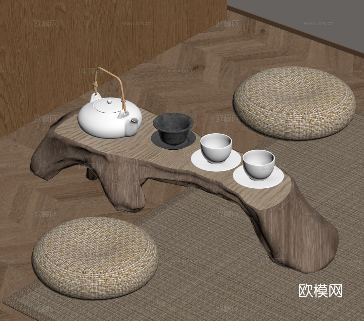 现代茶台 木质茶台su模型
