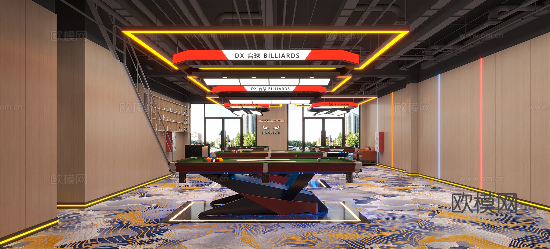 现代台球室 台球室 台球 球桌3d模型