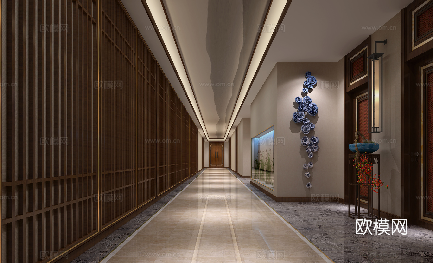 中式酒店过道3d模型