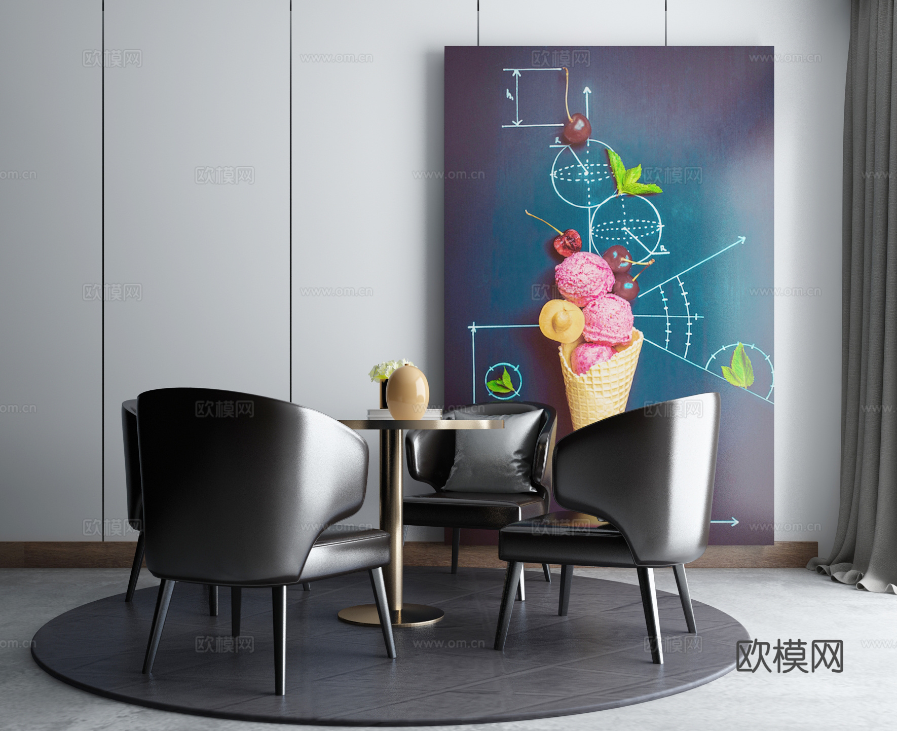 新中式北欧餐厅餐桌椅组合3d模型