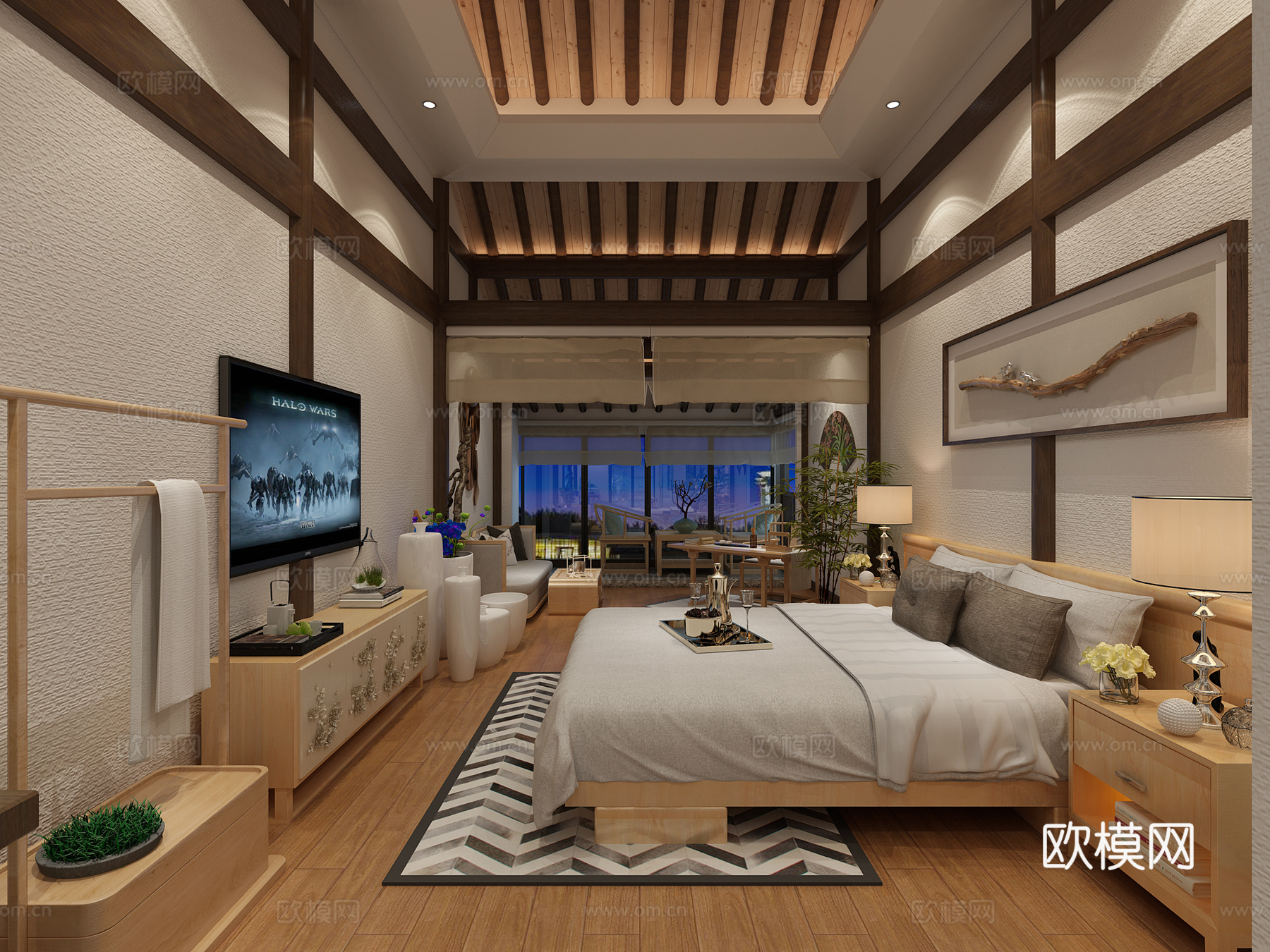 新中式民宿酒店客房3d模型