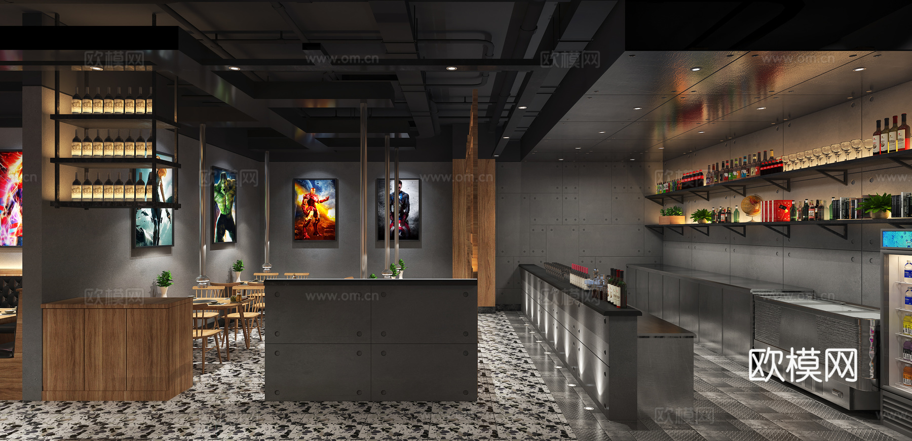 工业风漫威主题烤肉店3d模型