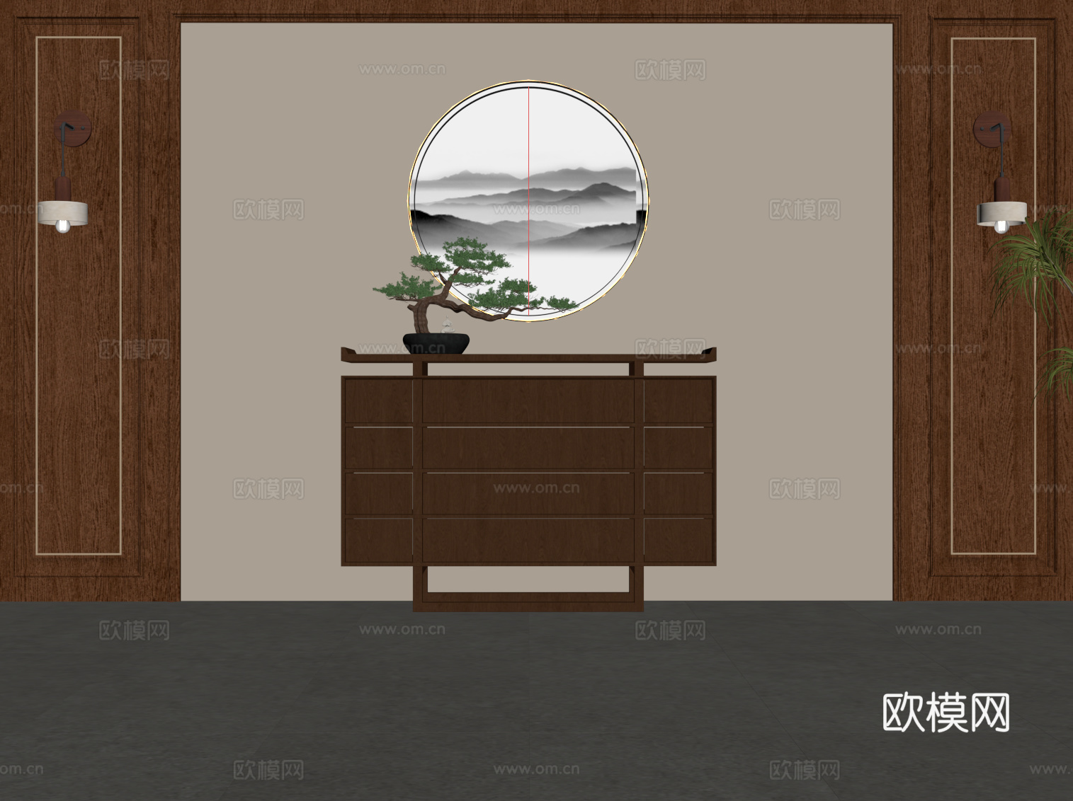 新中式端景柜su模型