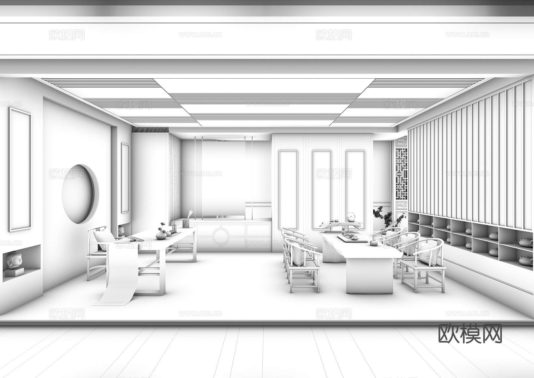 中式茶室空间3d模型