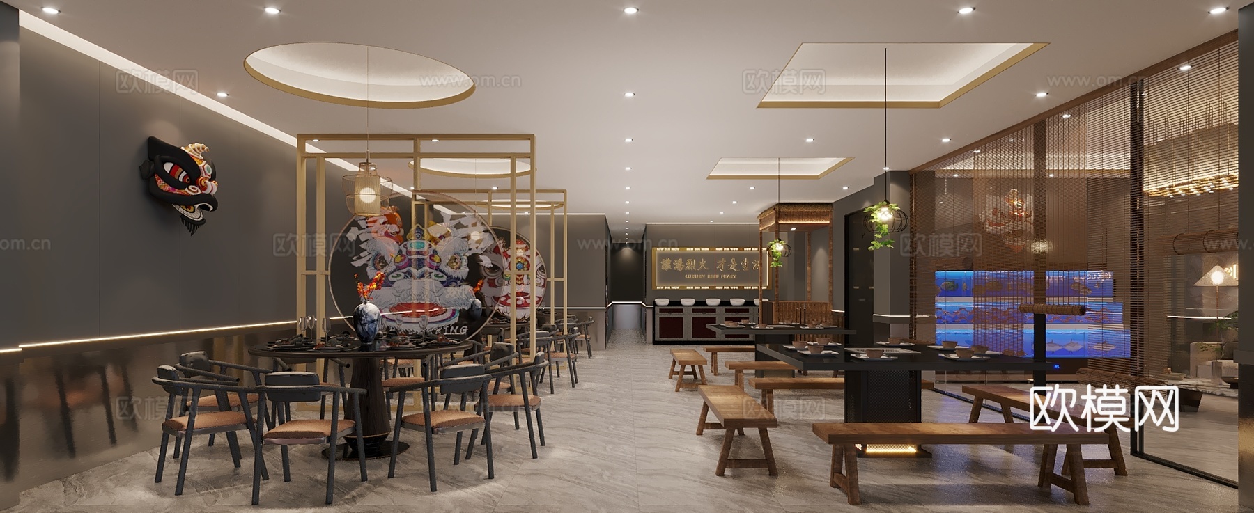 潮汕火锅店餐饮大厅3d模型