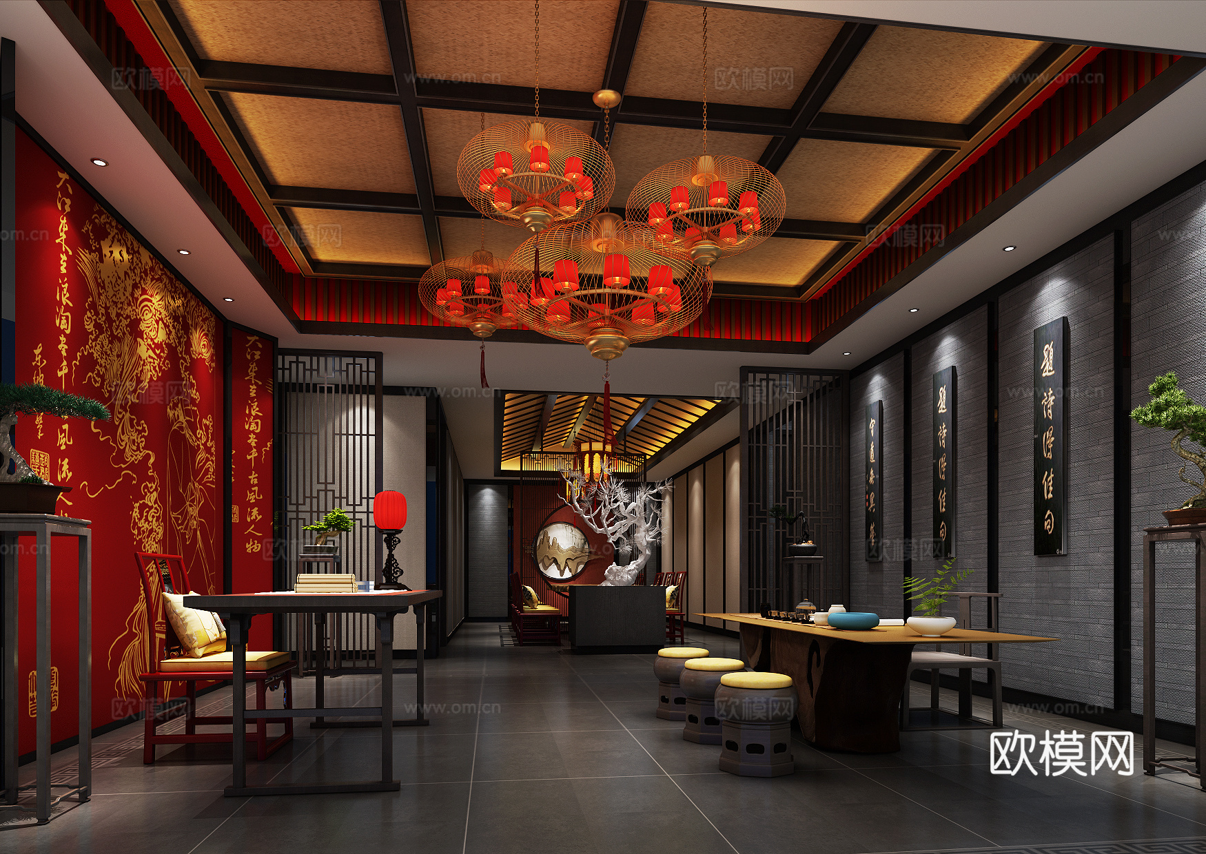 中式茶室空间3d模型