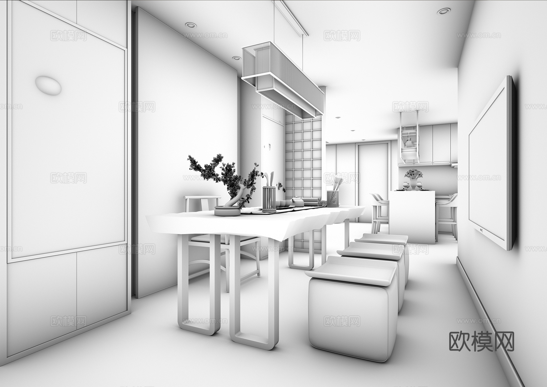 新中式茶室空间3d模型