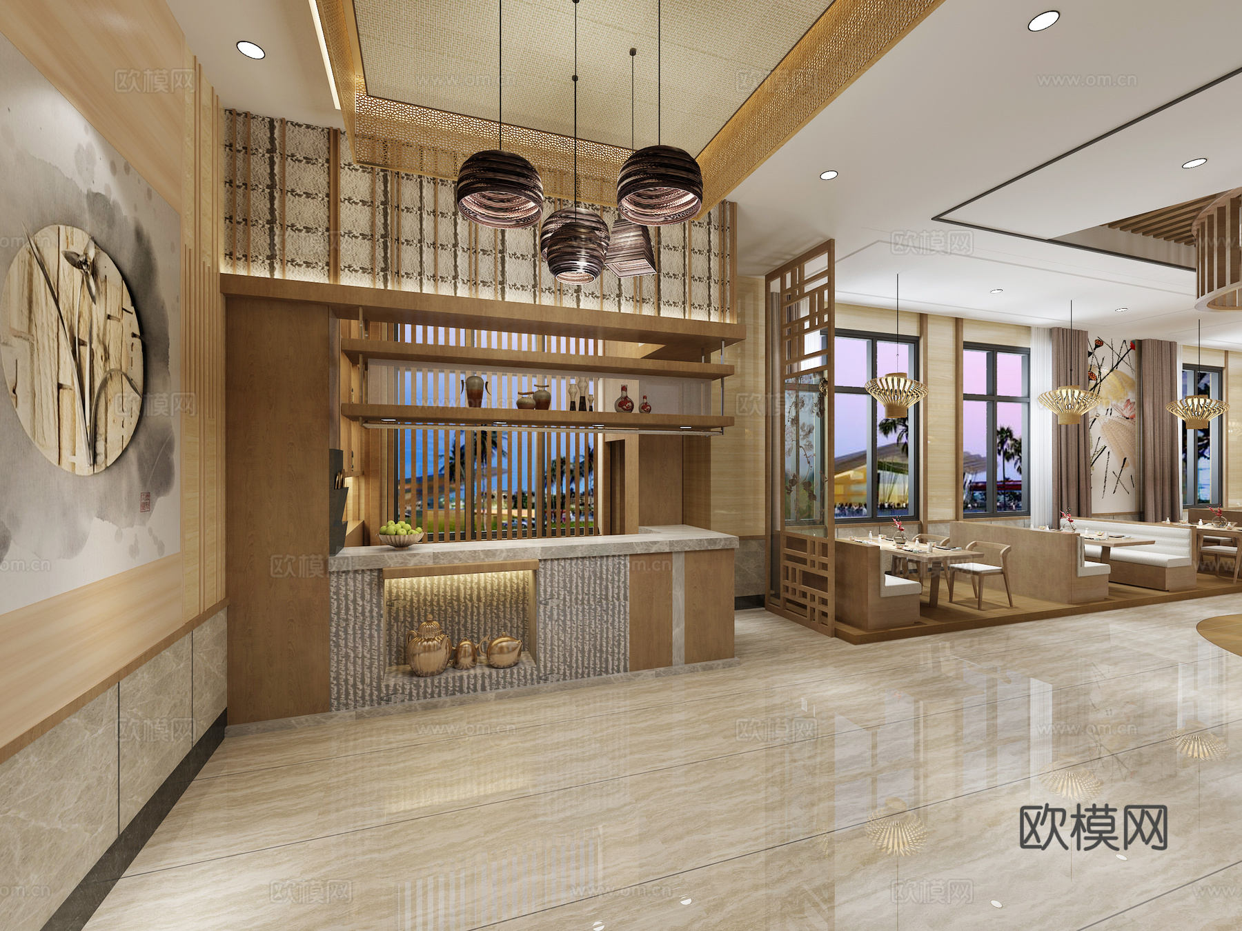 新中式酒店餐厅3d模型