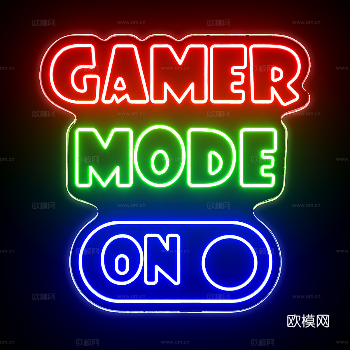 现代游戏模式霓虹灯标志3d模型下载（渲染图2）