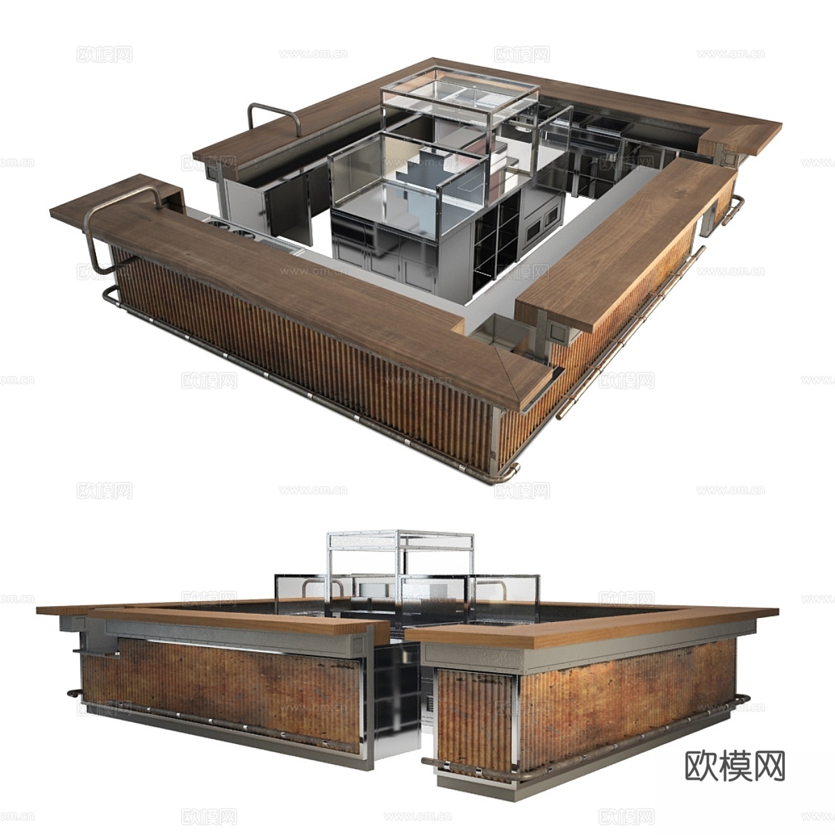 大型工业风吧台3d模型