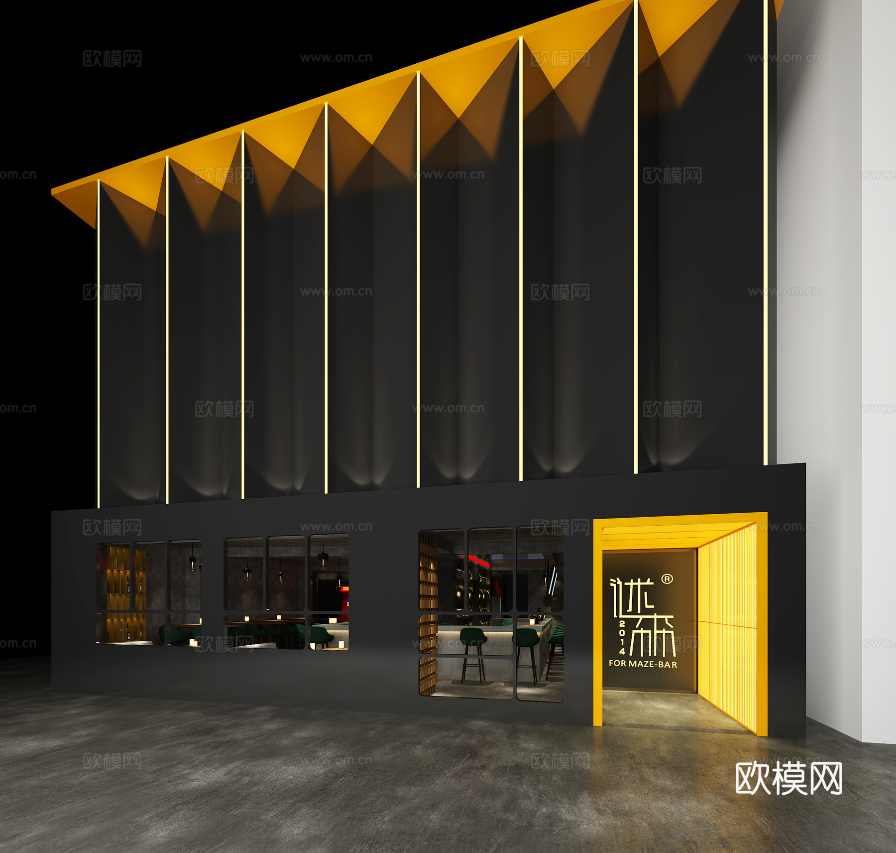 工业风现代酒吧清吧门头霓虹灯游戏机3d模型