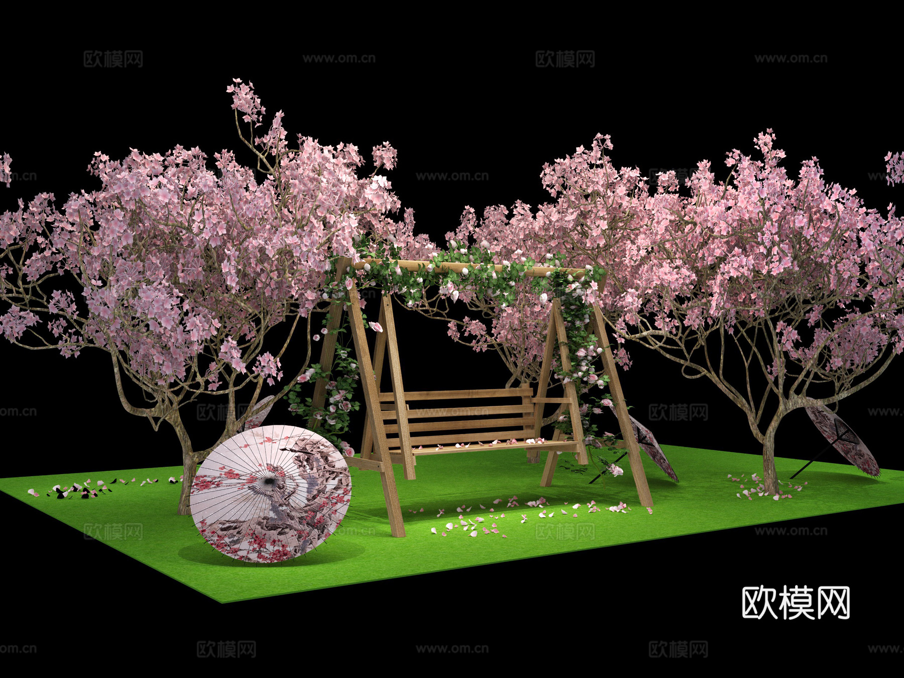 日式商场美陈 秋千3d模型