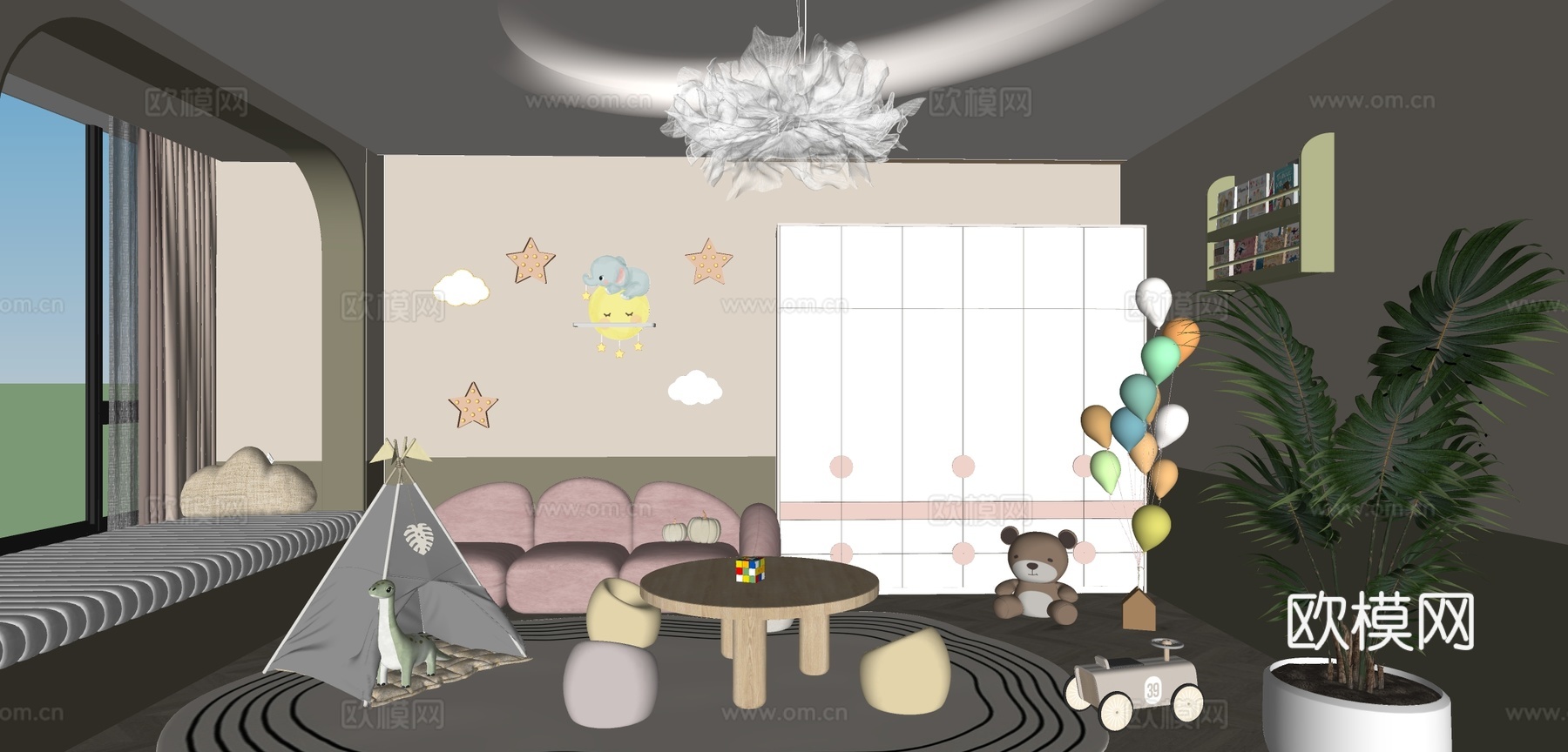 现代儿童娱乐室 毛绒玩具 儿童娱乐器材 儿童玩具房 儿童房su模型