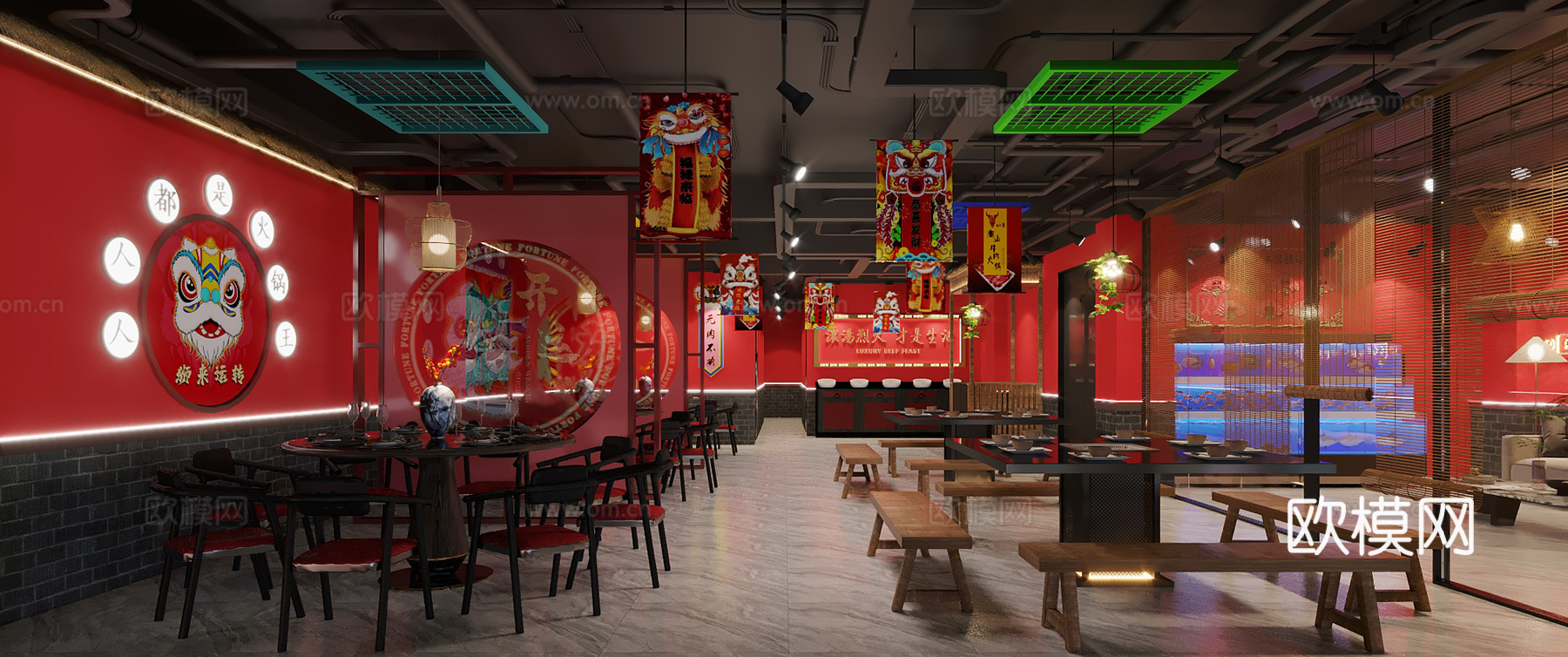 国潮风潮汕火锅店餐饮大厅3d模型