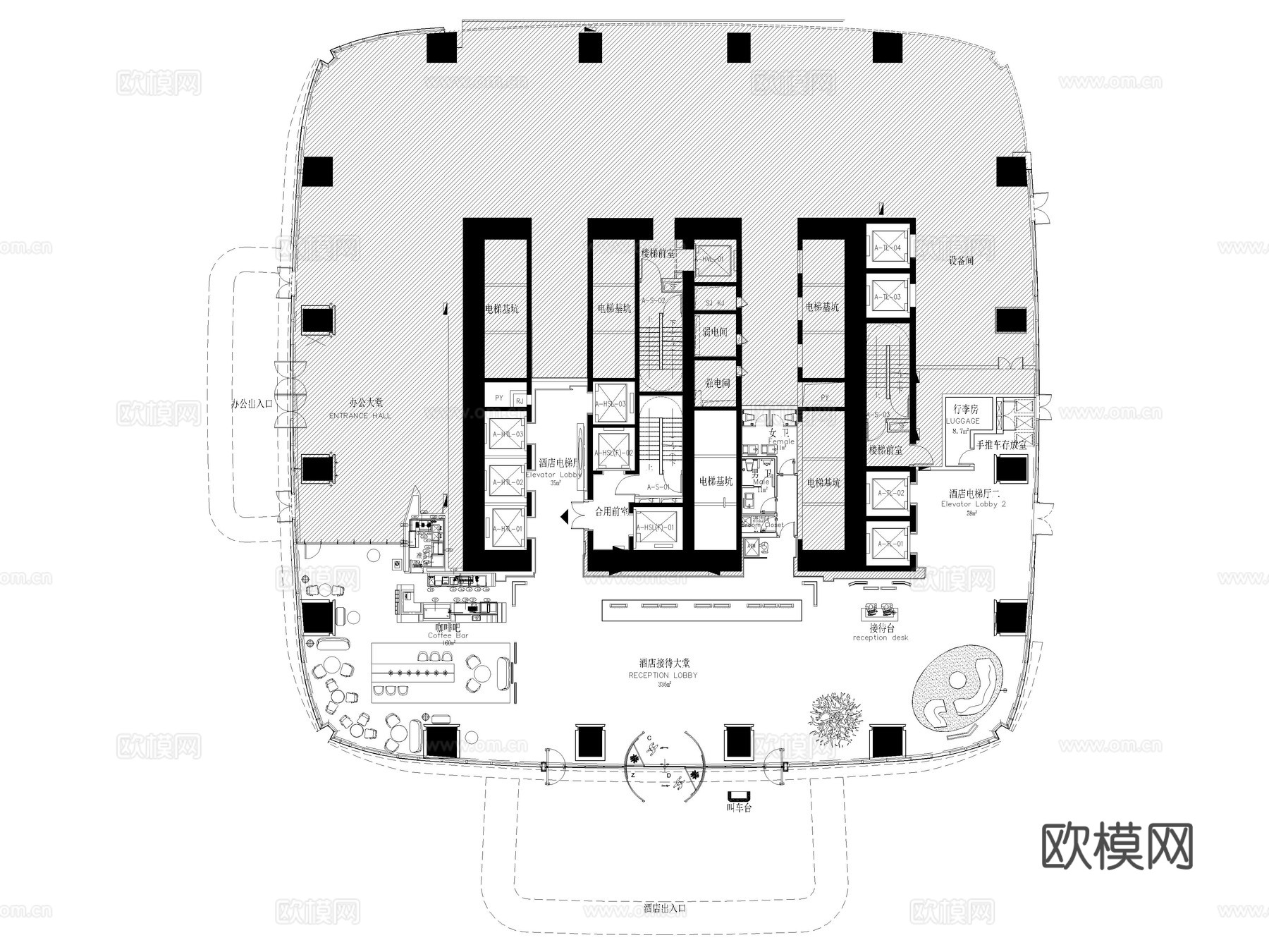 13套酒店大堂CAD平面图cad施工图