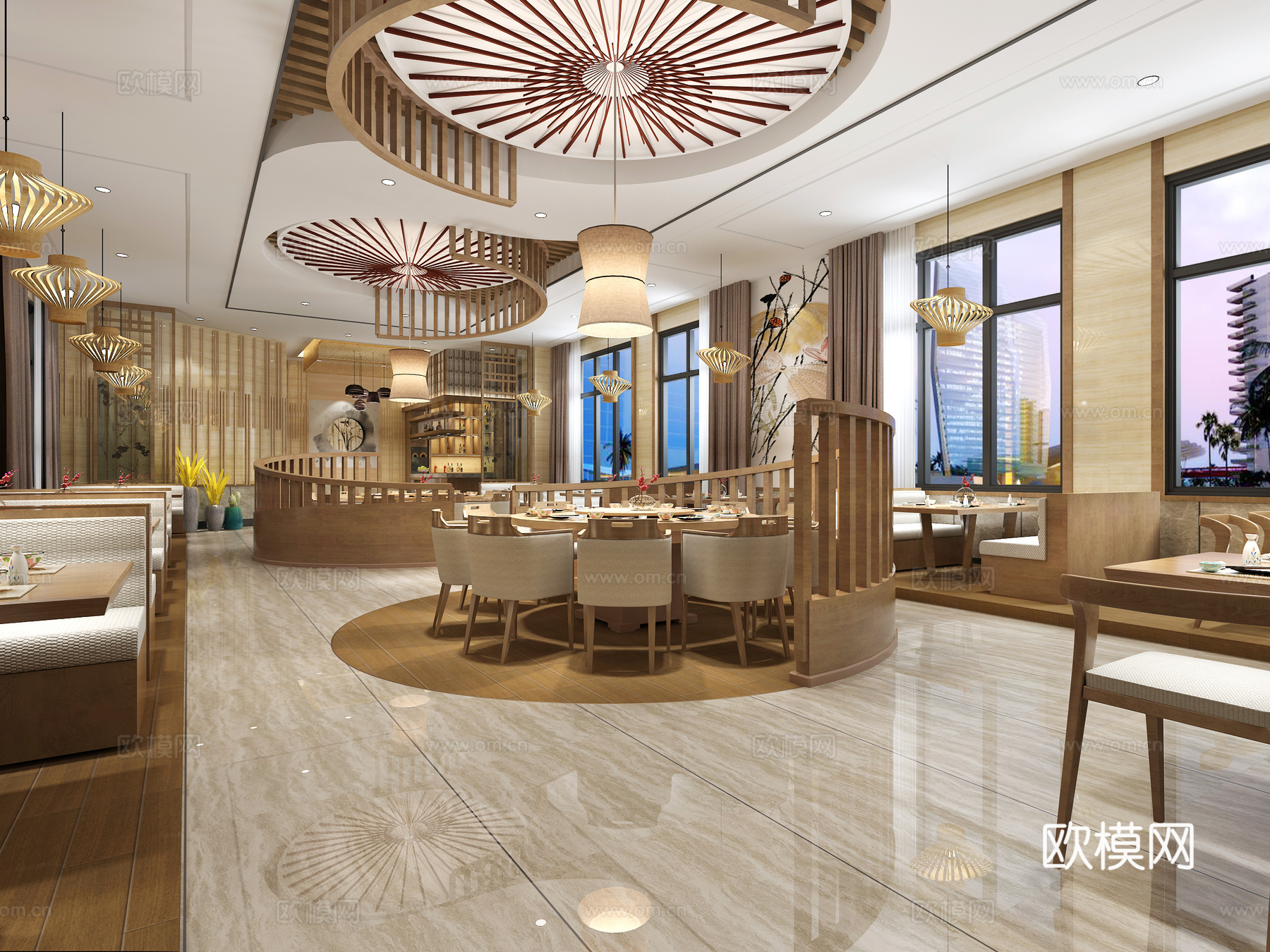 新中式酒店餐厅3d模型