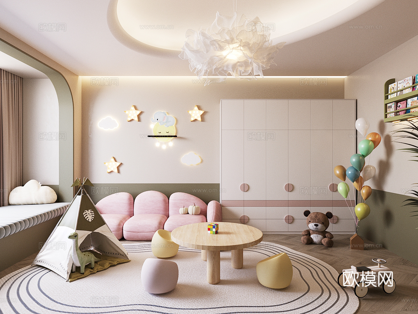 现代儿童娱乐室 毛绒玩具 儿童娱乐器材 儿童玩具房 儿童房su模型