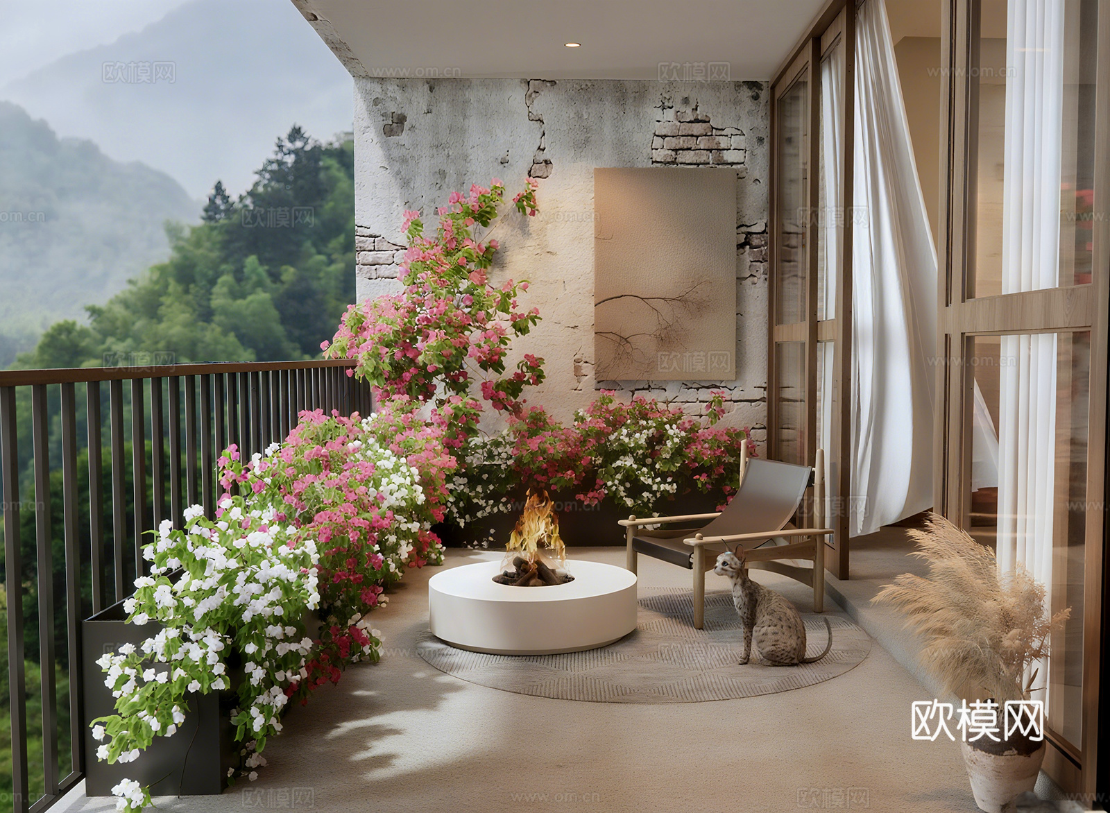 侘寂风休闲阳台3d模型下载