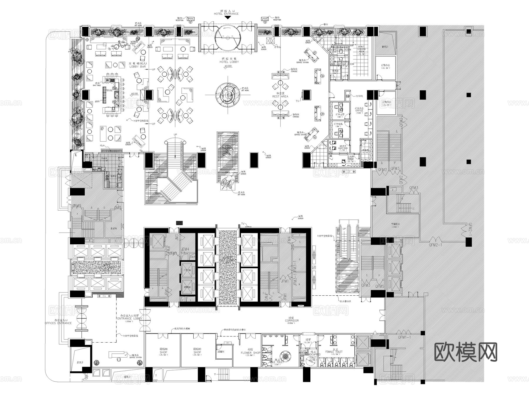 13套酒店大堂CAD平面图cad施工图