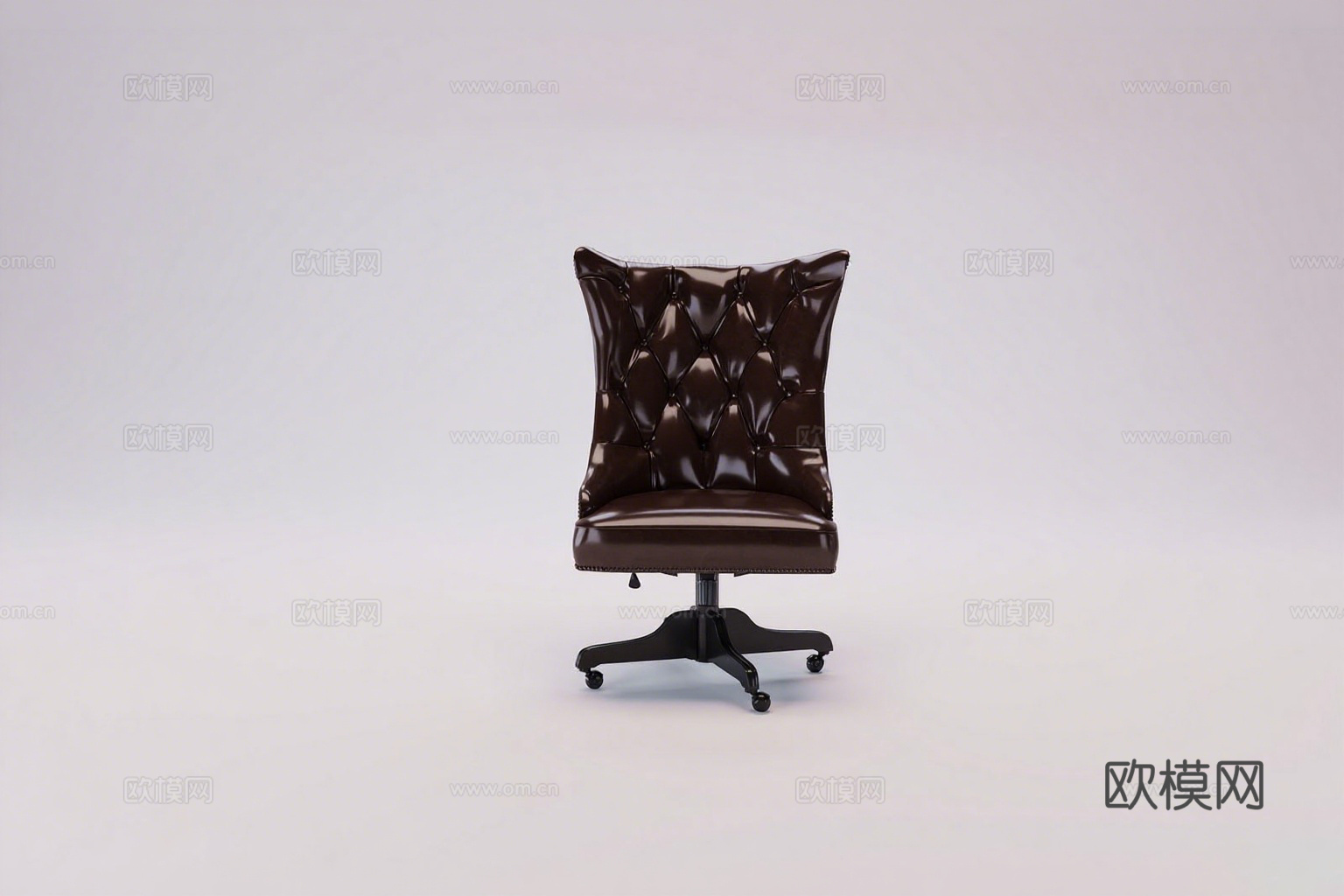 现代深棕色皮革办公椅 老板椅 菱形绗缝工艺3d模型下载（渲染图2）