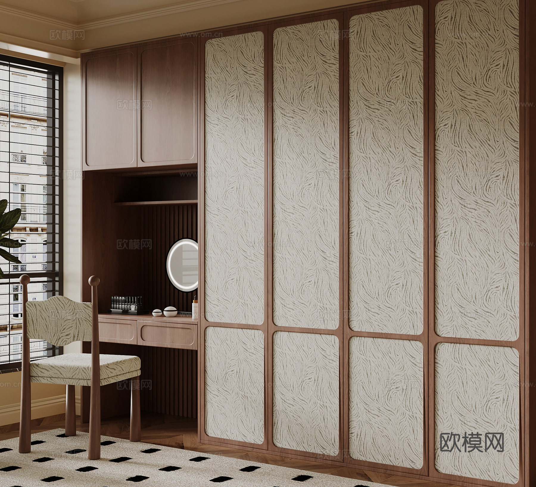 现代中古风衣柜 梳妆台su模型