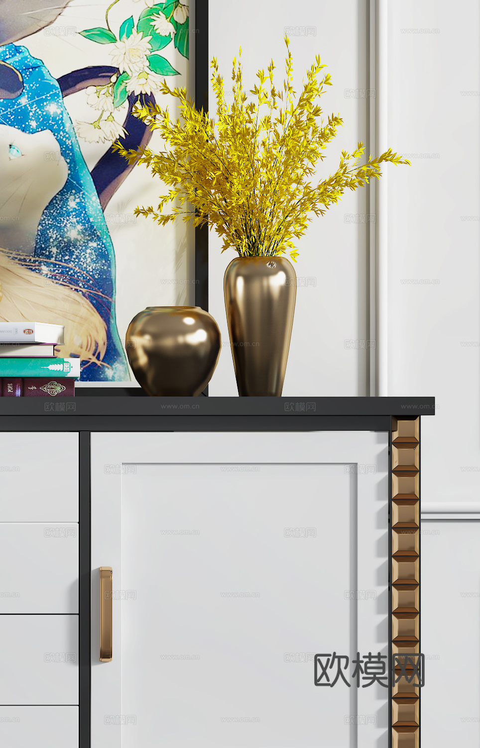 现代轻奢玄关柜 端景台条案 玄关桌 背几 装饰柜 摆件3d模型下载（渲染图2）