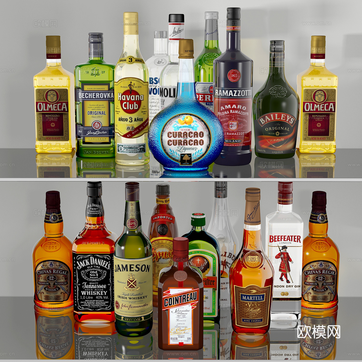 现代酒吧洋酒瓶组合3d模型