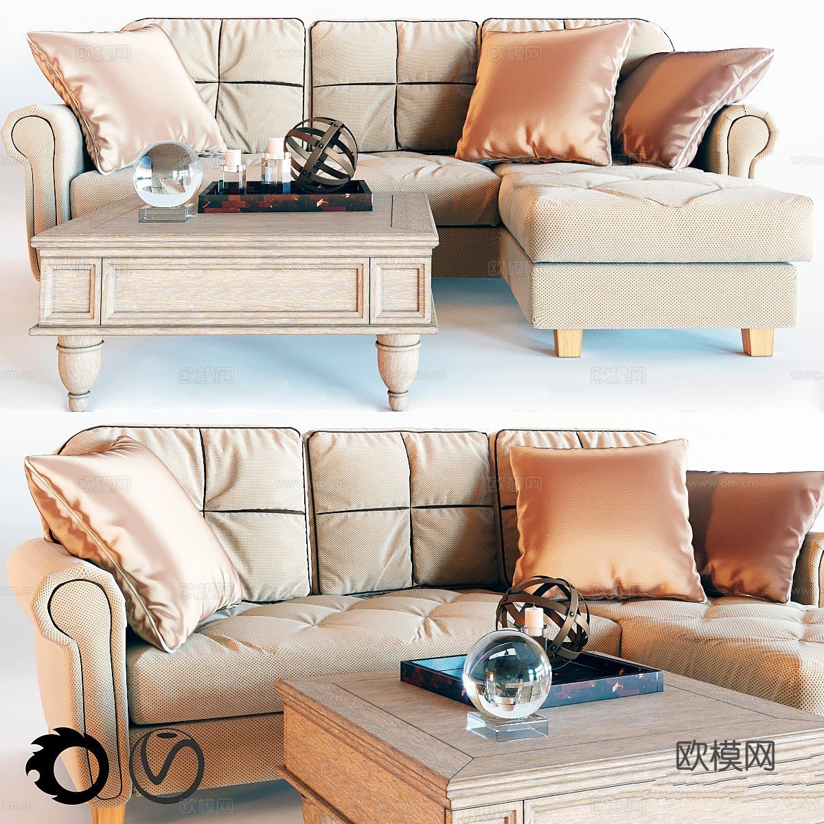 角落沙发天鹅绒EVENING3d模型