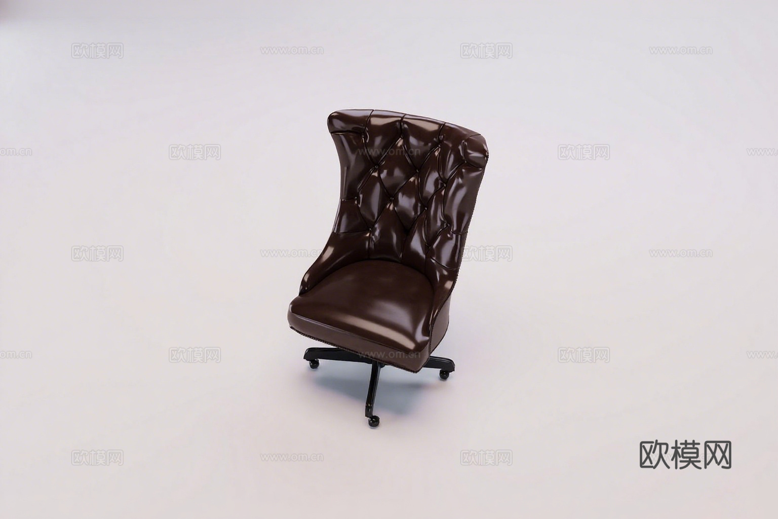 现代深棕色皮革办公椅 老板椅 菱形绗缝工艺3d模型下载（渲染图1）