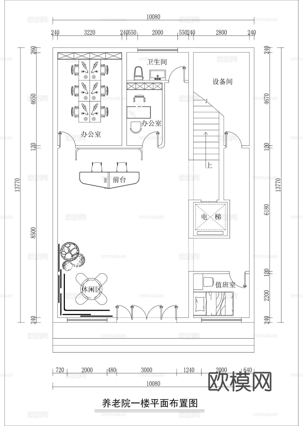 现代养老院平面布局图cad施工图