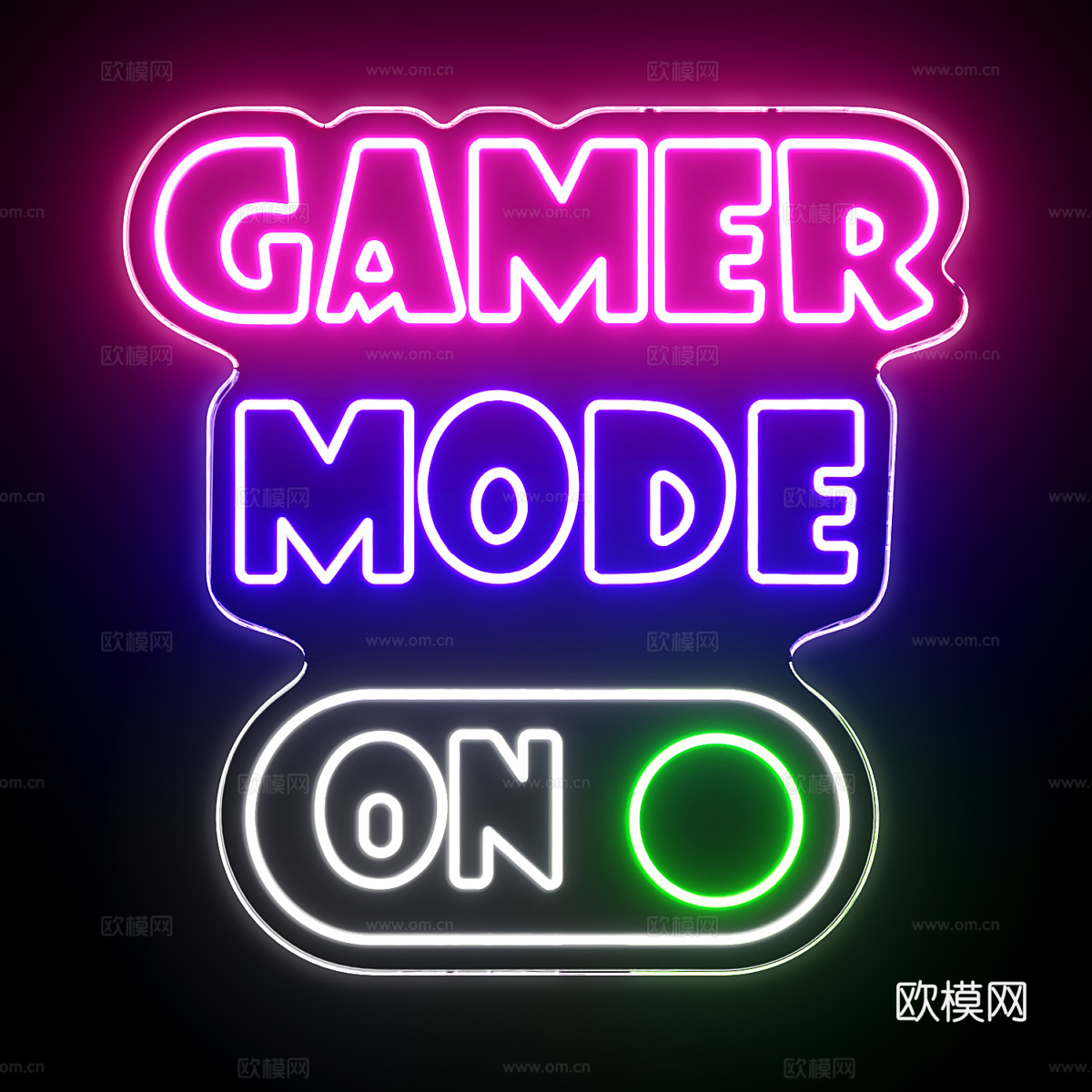 现代游戏模式霓虹灯标志3d模型下载（渲染图1）