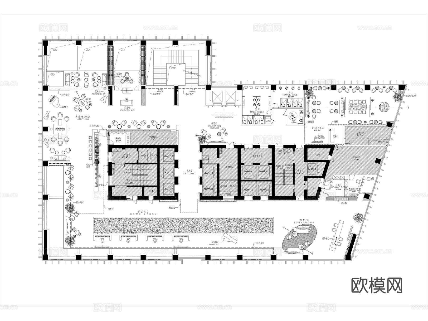 13套酒店大堂CAD平面图cad施工图