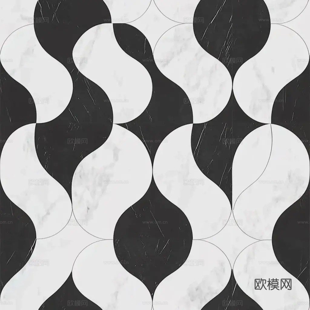 现代简约无缝黑白拼花大理石