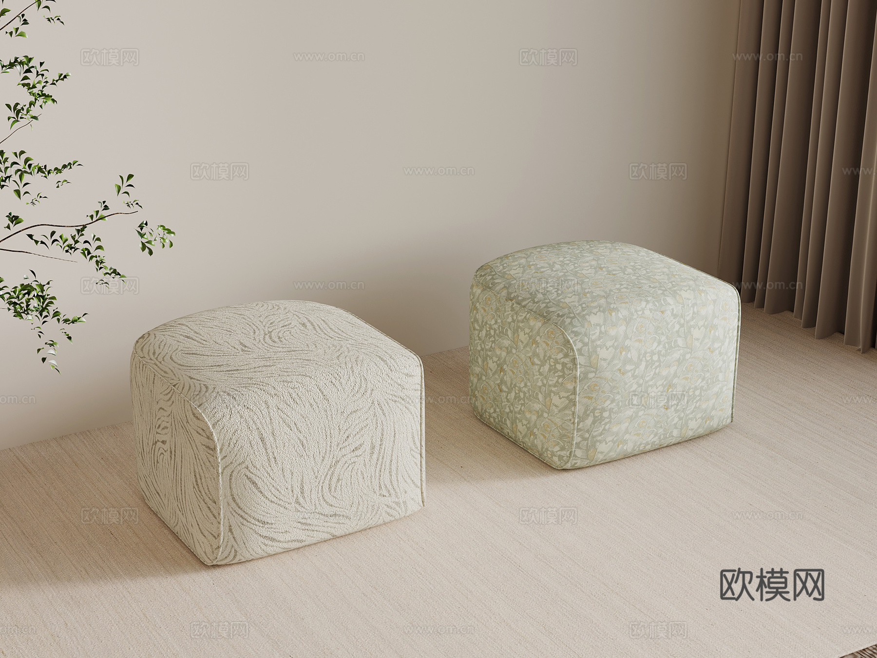 法式复古风沙发凳 换鞋凳3d模型