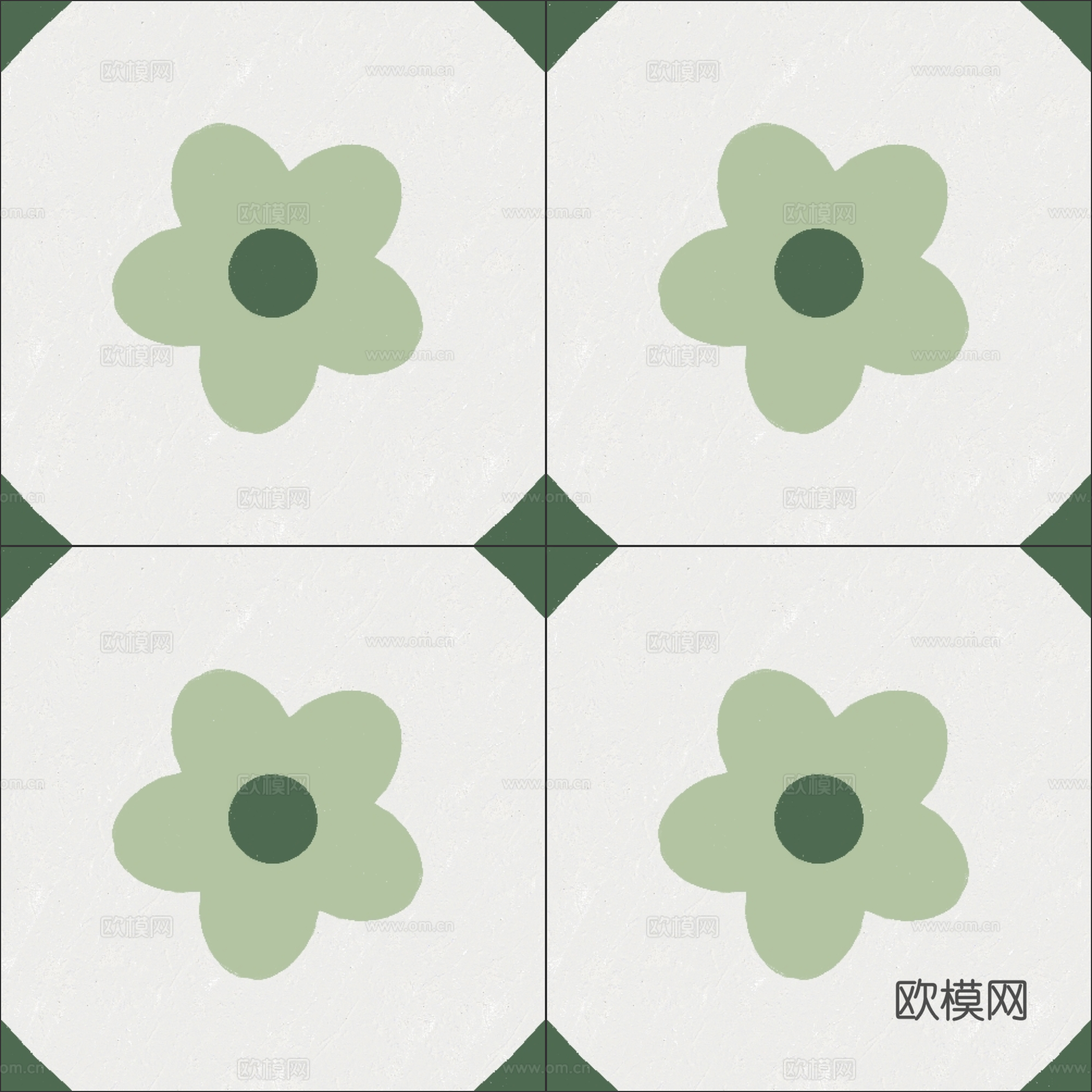 法式北欧无缝绿色复古花砖瓷砖贴图