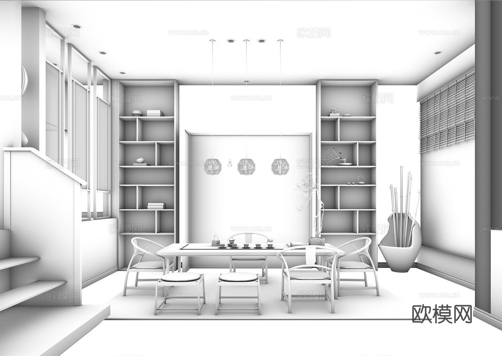新中式茶室空间3d模型