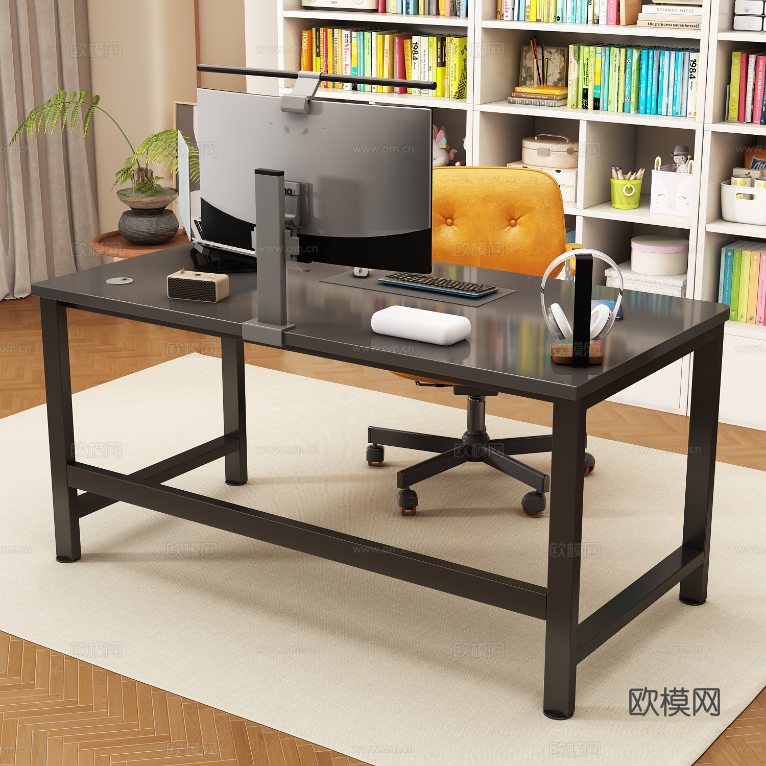 书房书桌书架组合3d模型