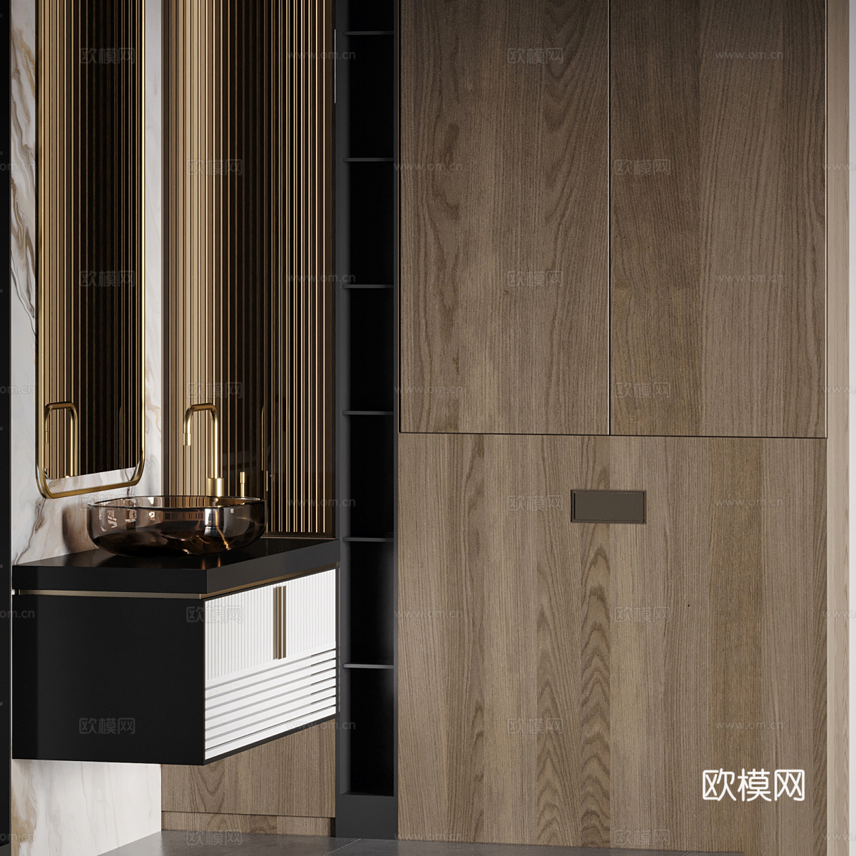 新中式轻奢浴室柜 台盆柜3d模型下载（渲染图4）