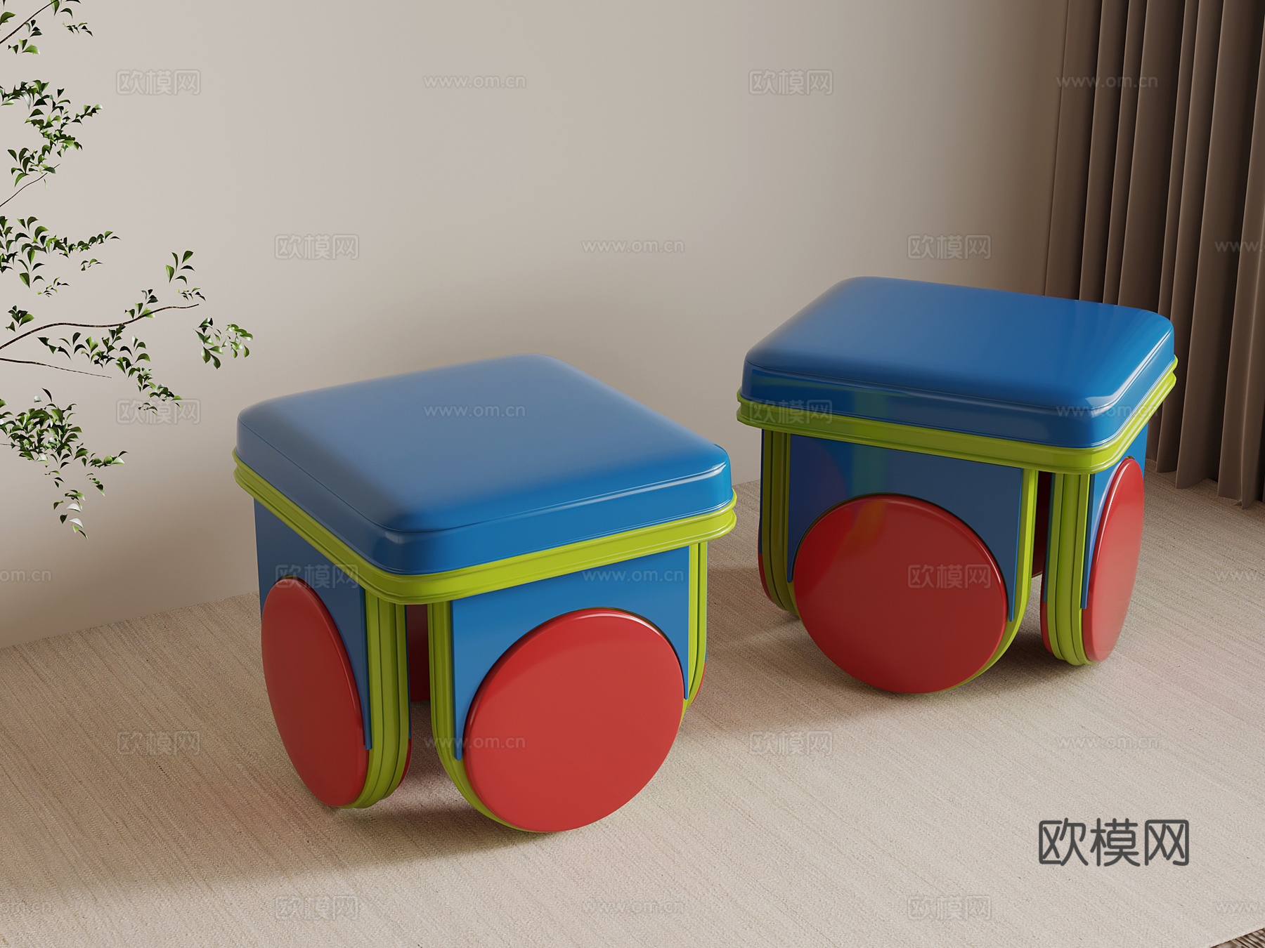 现代多巴胺凳子 矮凳3d模型