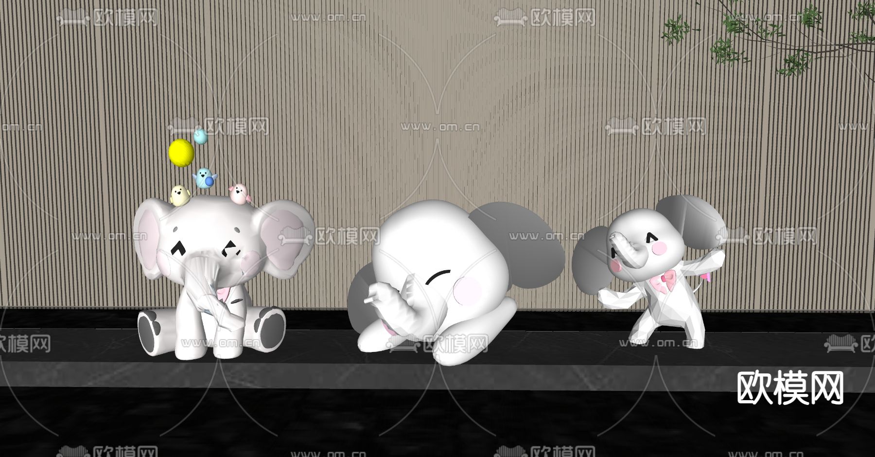 现代小象雕塑su模型