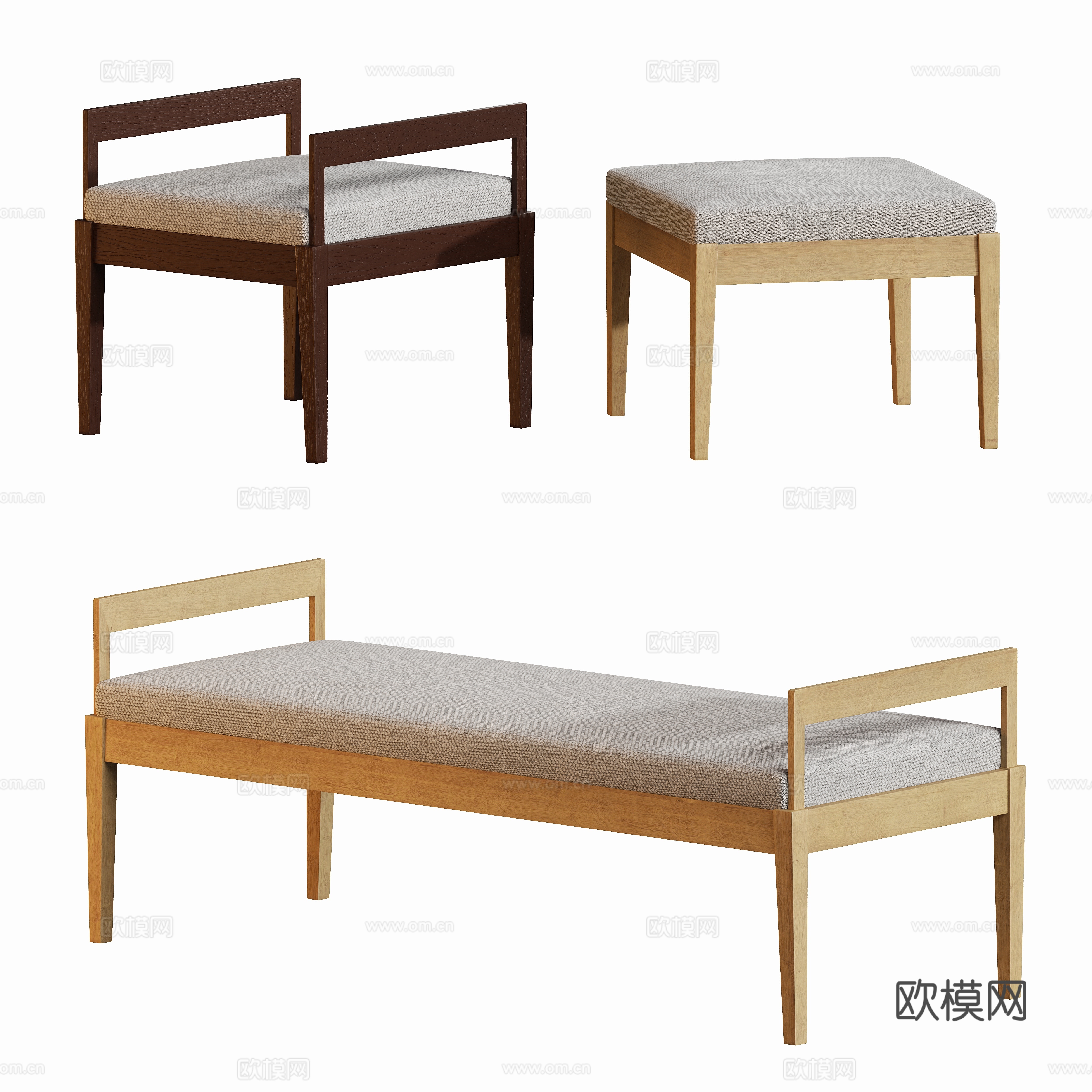 现代原木长凳子小凳子3d模型